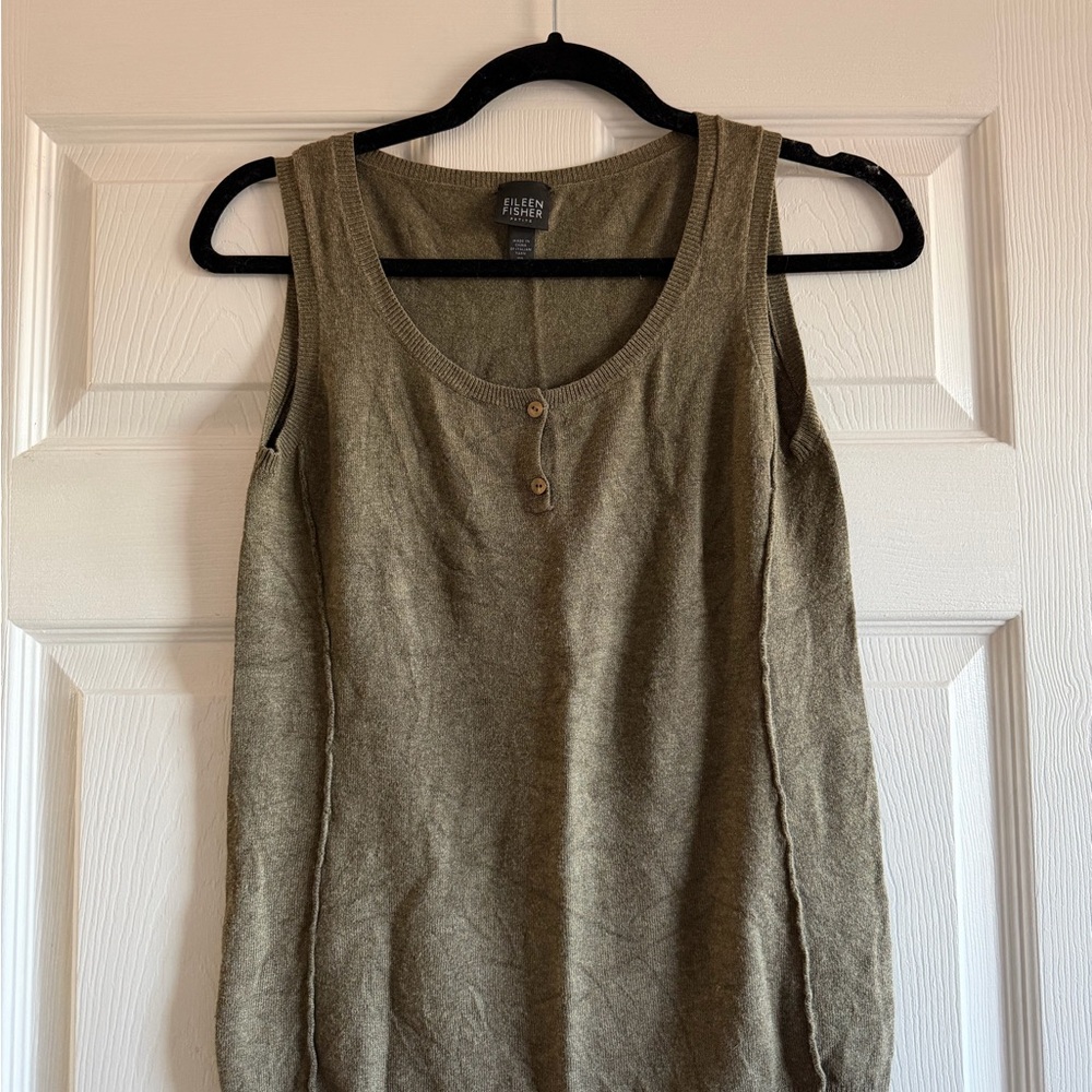 Eileen Fisher Olive Tank with Two-Button Scoop